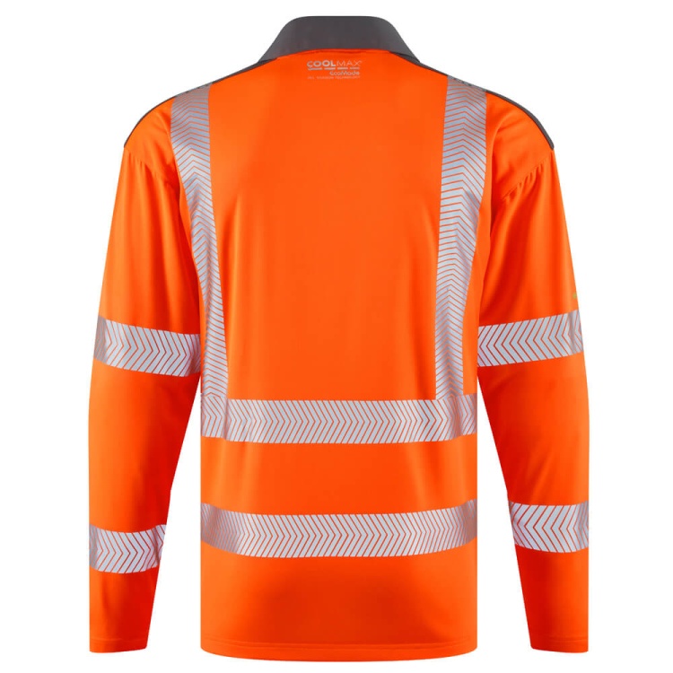 Leo Workwear P13-O-LEO Georgeham EcoViz Coolmax High Performance Sleeved Polo Shirt Orange